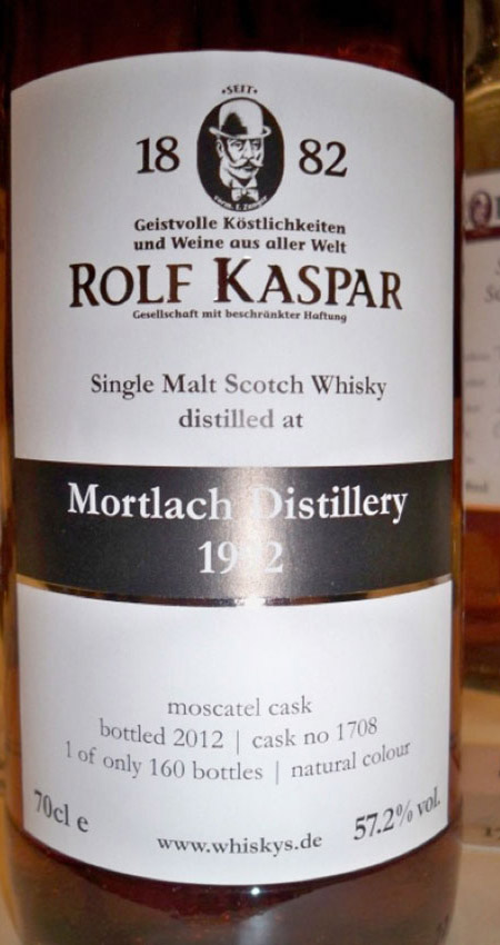 Mortlach 20y - 92-12 - Moscatel cask 1708 für Kasper Spirituosen, 160btl - 57.2%