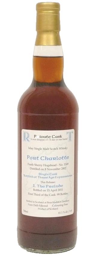Port Charlotte 08y - 02-11 - Private 1. fill Sherry Hogshead #1149, 1. The Prelude, 99btl - 61,1%