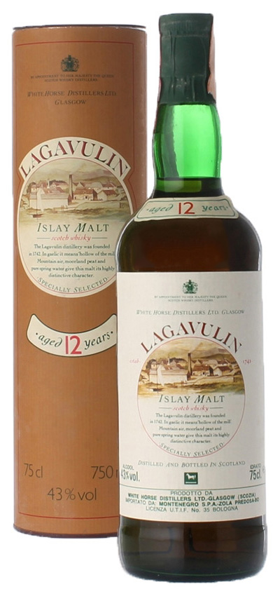 Lagavulin 12y ~70-83 - White Horse Cream Label, Montenegro Zola - 43%