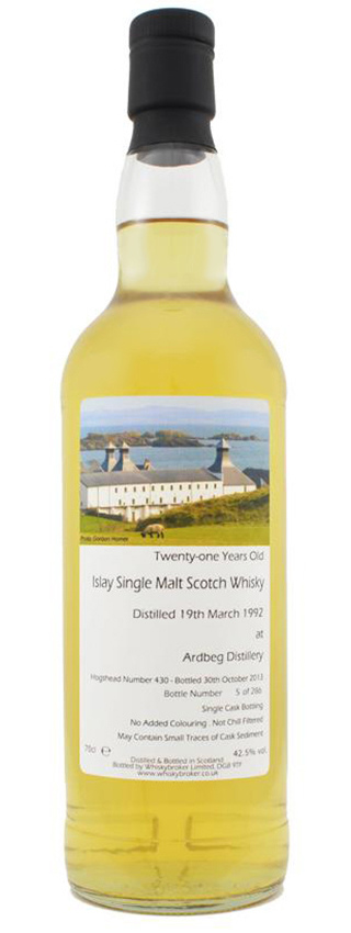Ardbeg 21y - 92-13 - Whiskybroker 286btl, Refill Hogs. #430 - 42,5%