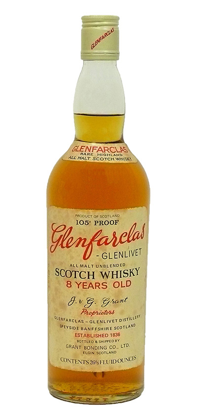 Glenfarclas 8y ~ Ende 60er - OB, All Malt Unblended, 105 Proof, 26 2/3floz - 60%