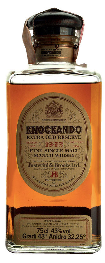 Knockando 21y - 62-84 - OB Justerini, Extra Old Res., Square Decanter, 75cl - 43%