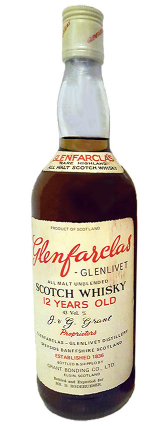Glenfarclas- Glenlivet 12y ~1970er - OB, All Malt Unblended for Mr. Rodehueser by Grant Bonding, SC295 - 43%