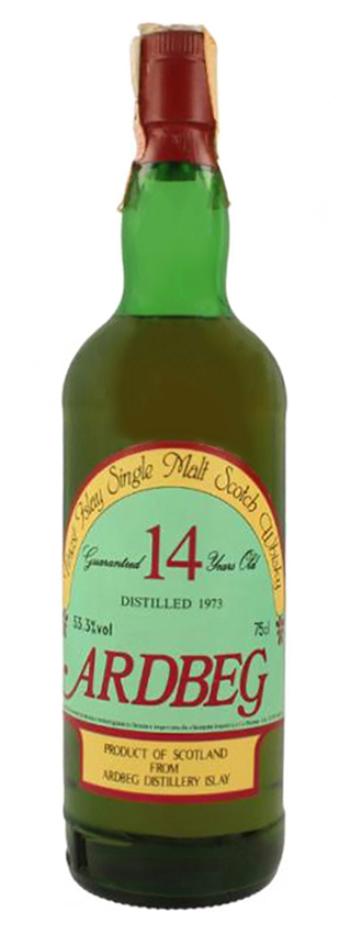 Ardbeg 14y - 1973 - Sestante, green glas, gold-green label, red 14, red capsule, cork - 53,3%