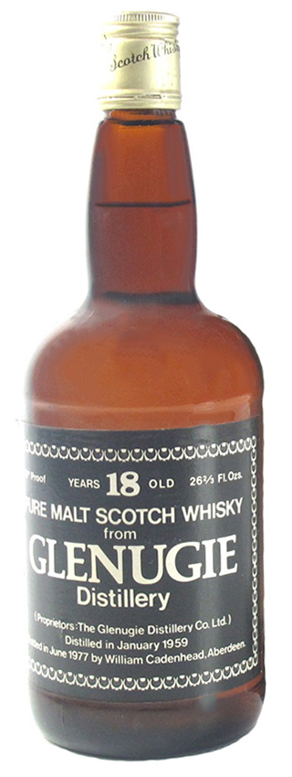 Glenugie 18y - 59-77 - Cad, Dumpy, brown glass, Black Label & withe letters, 80°Proof - 45,7%