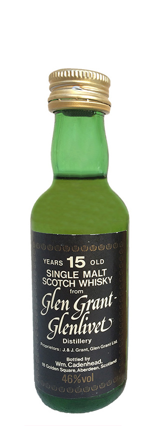 Glen Grant 15y ~1970er - Cad, Glen Grant-Glenlivet, Mini, green glass, black label & white letters, 80°Proof - 45,7%