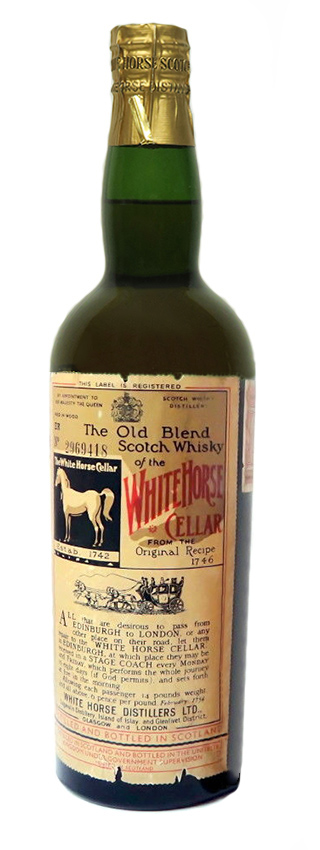 White Horse ~1960 - OB, Lagavulin Blend, White Horse Cellar, green glass, gold spring cap, 75cl - 40%