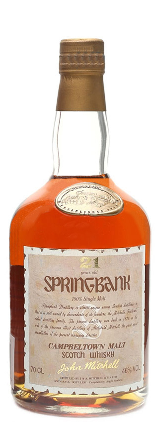 Springbank 21y - ~Ende 1980er - OB, John Mitchell, Dumpy, Parchment style label, 75cl - 46%