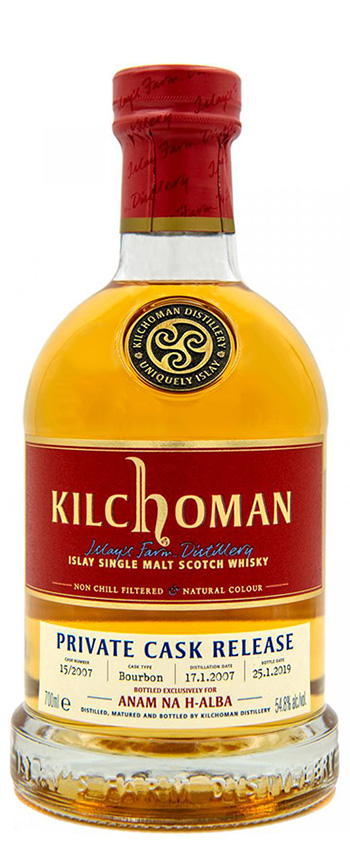 Kilchoman 12y - 07-19 - OB for Anam na h-Alba, Bourbon cask 15/2007, 230btl - 54,8%