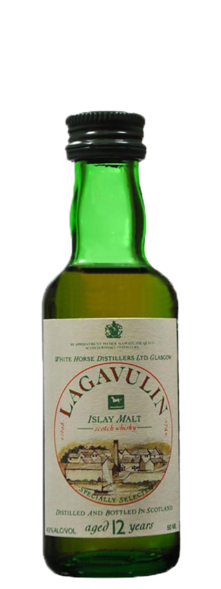 Lagavulin 12y ~70-83 - OB, White Horse Cream Label, green glass, orig. mini 5cl - 43%