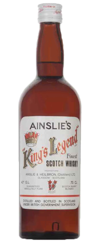 Ainslie´s ~1960er - OB, King´s Legend, brown bottle, white short screw cap - 43%