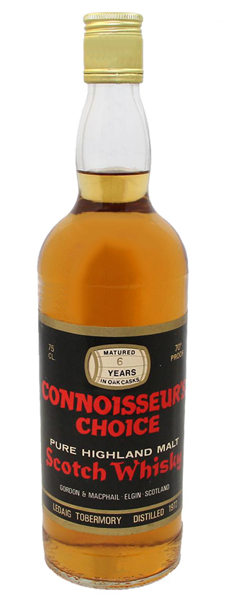 Tobermory-Ledaig 6yo - 1972 - G&M, Connoisseurs Choice, Oak Casks, black label, red letters, 75cl, 70°Proof - 40%
