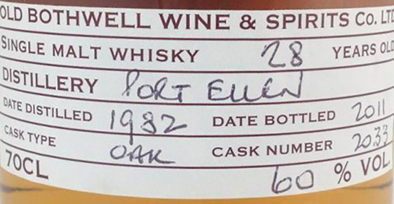 Port Ellen 28y - 82-11 - Old Bothwell, cask 2033 = Wilson & Morgan 534btl - 60%