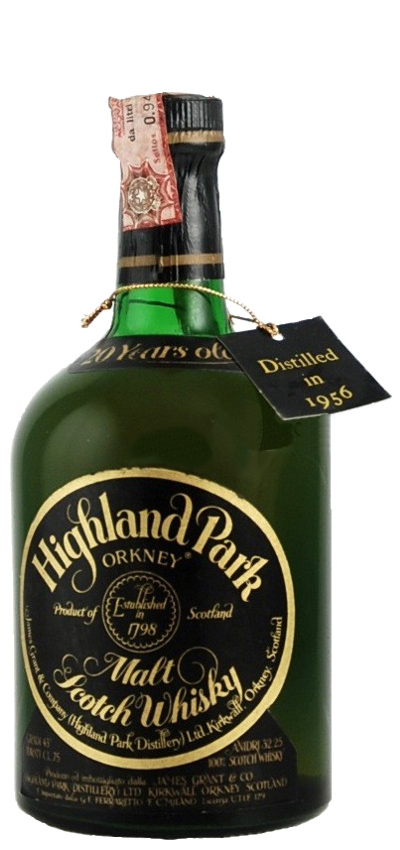 Highland Park 20y - 56-76 - OB for Ferraretto, Dumpy botttle, round black label - 43%