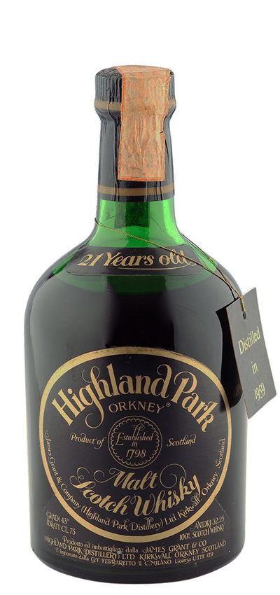 Highland Park 21y - 59-80 - OB for Ferraretto, Dumpy botttle, round black label - 43%